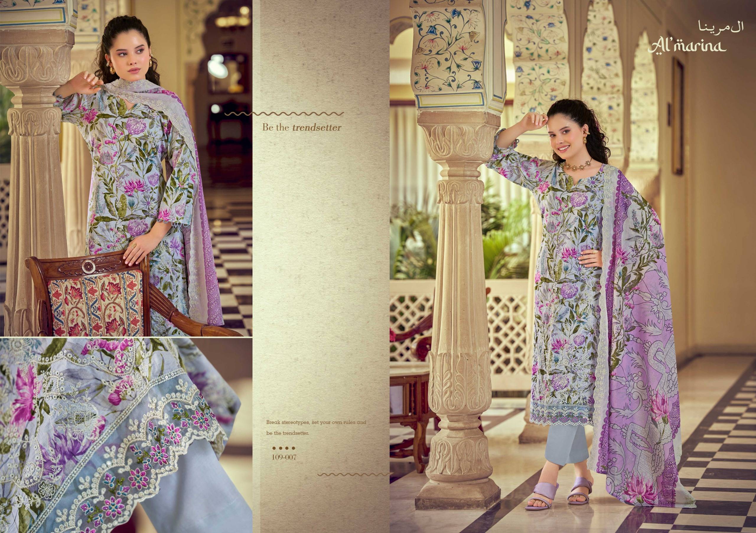 CHIKANKARI VOL 5 by ALMARINA 109001 To 109008 Series Beautiful Pakistani Suits Wear Pure Cotton Dresses At Wholesale Price